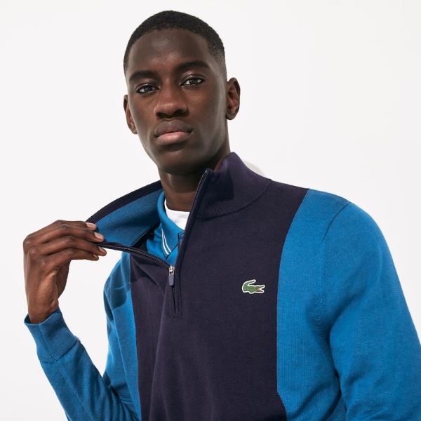 Lacoste SPORT Breathable Knit Zip Collar Golf Sweater Pánské - Svetr Tmavě Blankyt Blankyt / Blankyt